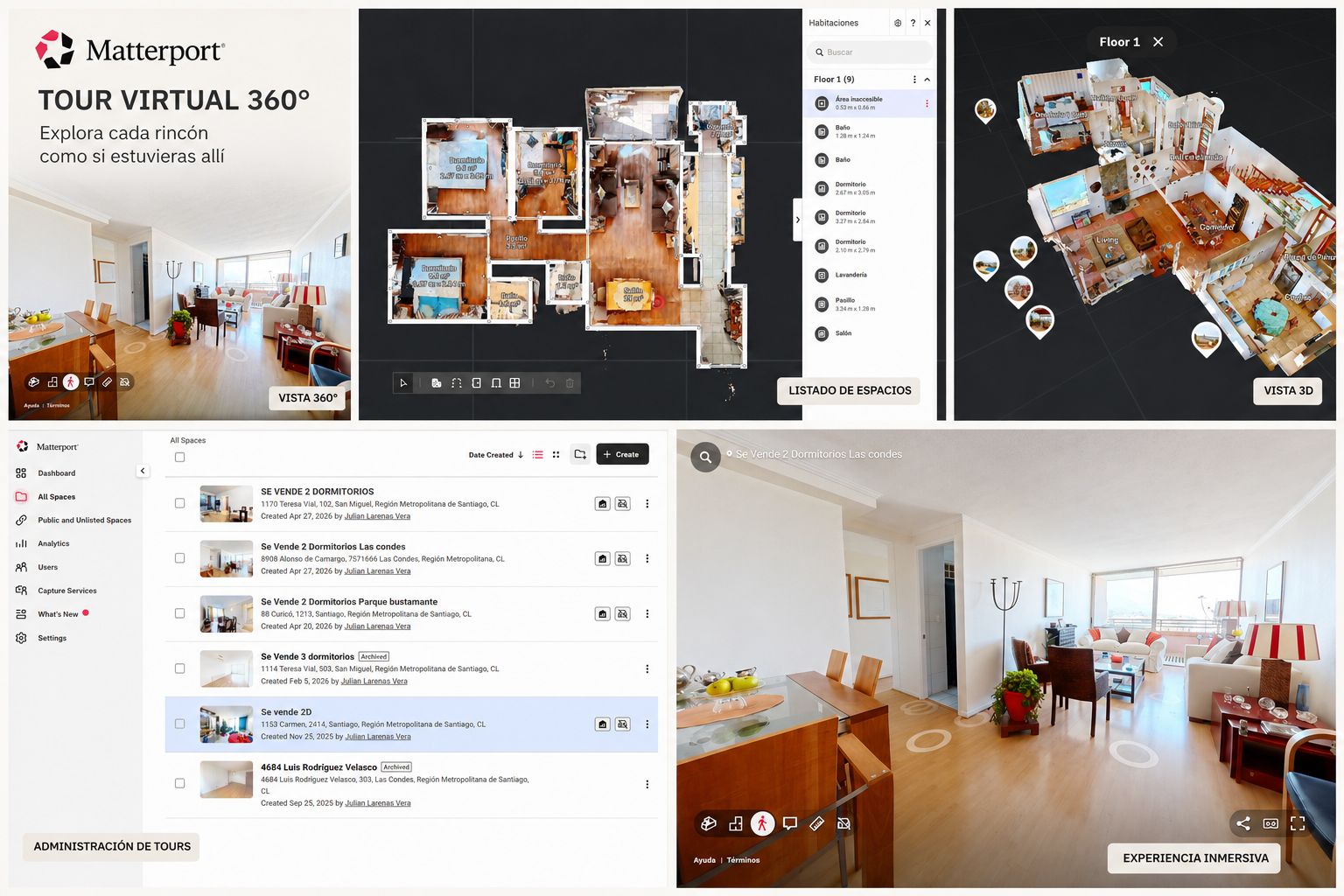 Plataforma Matterport con tour virtual 360 de propiedad